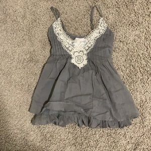 Kirra Gray Lace Spaghetti Strap Boho Blouse